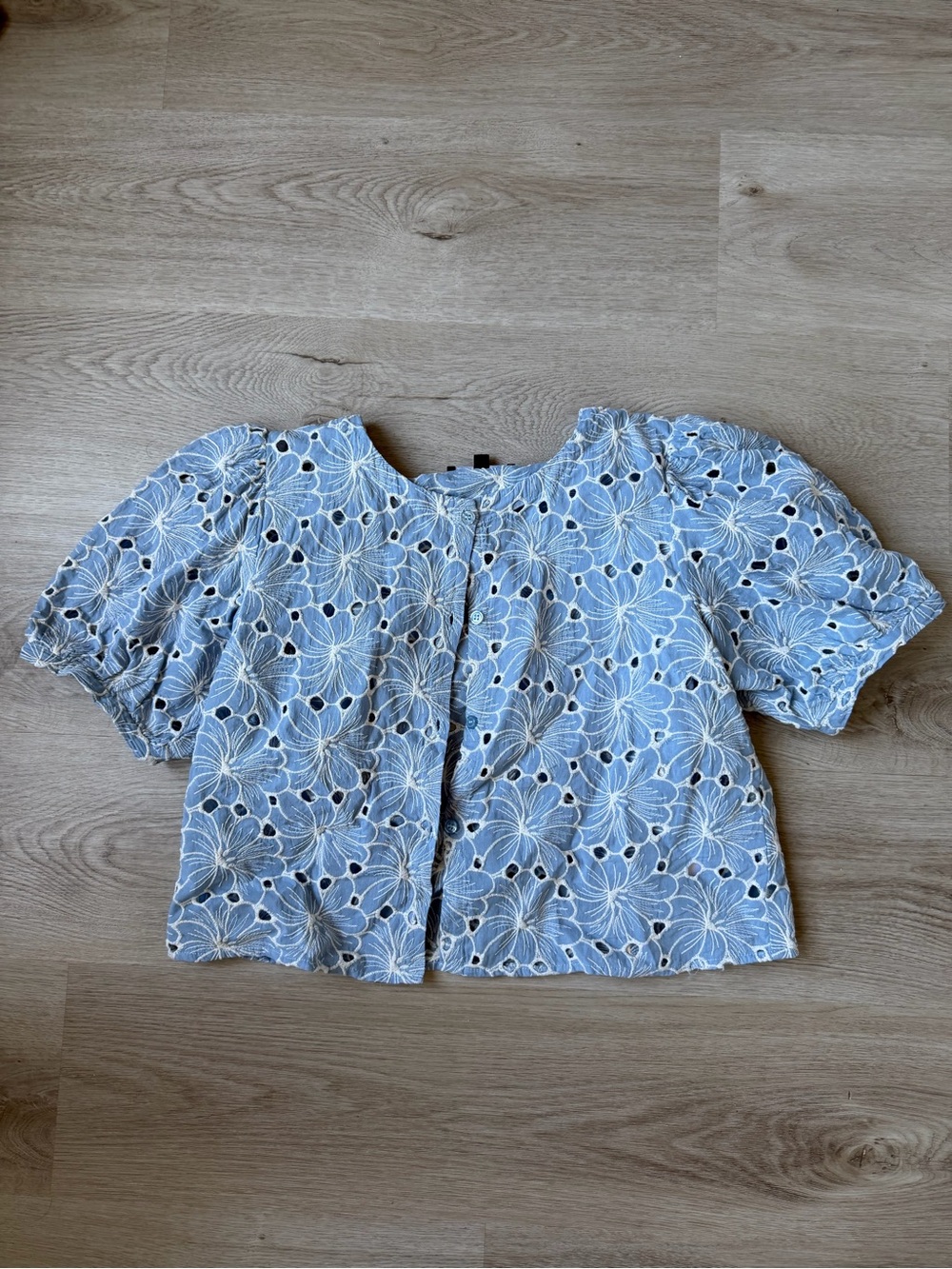 Lulus Aminta Blue Eyelet Embroidered Puff Sleeve Top - Size L